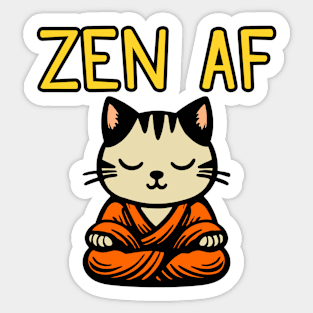 Cute Zen AF Meditating Cartoon Monk Cat (color version) Sticker